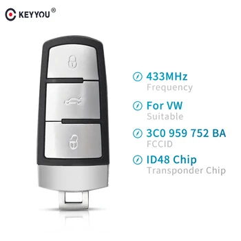 

KEYYOU 10pcs Smart Remote Car Key For Volkswagen 3C0 959 752 BA 434Mhz ID48 Chip fit VW Passat B6 3C B7 Magotan CC 3 Buttons