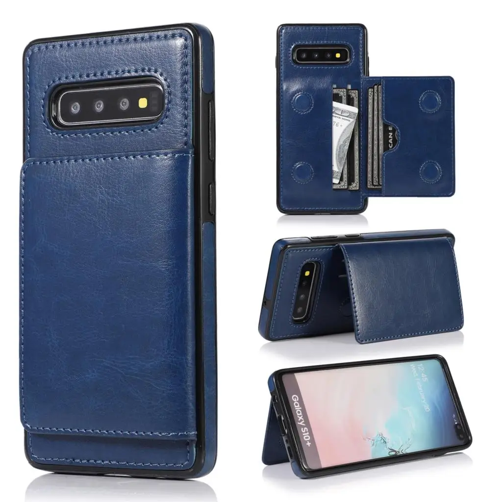 Premium Leather Wallet Case For Samsung Galaxy S8 S9 S10 Plus S10E Note 8 9 10 Pro Double Magnetic Buttons Flip Shockproof Cover