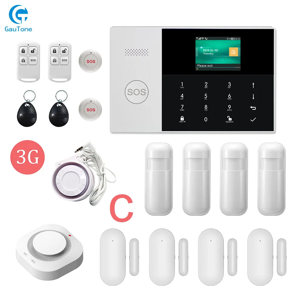 DHL Free Shipping WIFI+3G GPRS Wireless Home/Office Building/Factory Fireproof&Burglar Security Alarm System APP Remote Control - Цвет: GT-008-3G-PG105-C