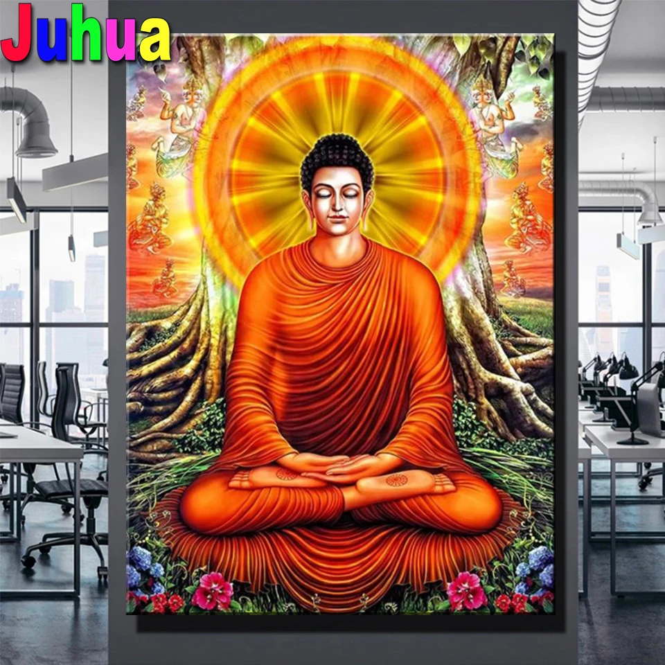 Full Square 5D Diamond Painting Mosaic Buddha Sun Flowers Embroidery Religion Art Rhinestones Cross Stitch Kit | Дом и сад