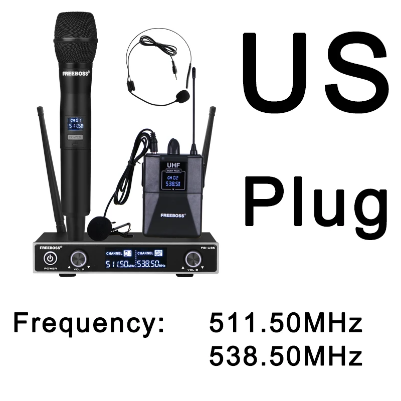 gaming mic Freeboss FB-U35H Dual Way UHF Fixed Frequency Wireless Microphone System with Handheld + Lapel + Headset for Karaoke Microphone karaoke microphone Microphones