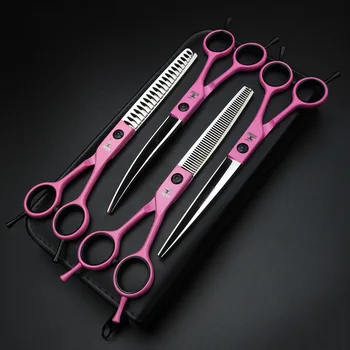 

Xuanfeng pink pet grooming scissors cat and dog hair trimming 7 inch 4-piece set sparse 40% scissors bending scissors