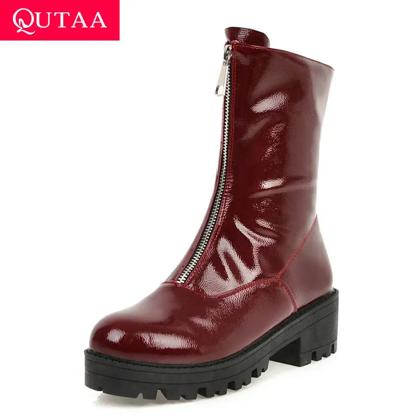 QUTAA/модные женские ботинки до середины икры на квадратном каблуке из