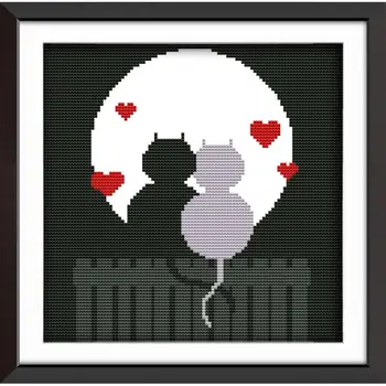 

Joy Sunday Couple Cat Silhouette Baby Room Decor Hand Embroidery Chinese DIY Cross Stitch Patterns Printed Canvas Needlework Set