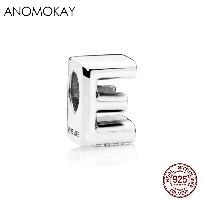 CYZZ4818-ZM-E ANOMOKAY, новинка, 925 пробы, серебро, от A до Z, классика, 26 букв, бусины, амулеты, подходят для браслетов Pandora, сделай сам, изготовление ювелирных изделий - Цвет: CYZZ4818-ZM-E