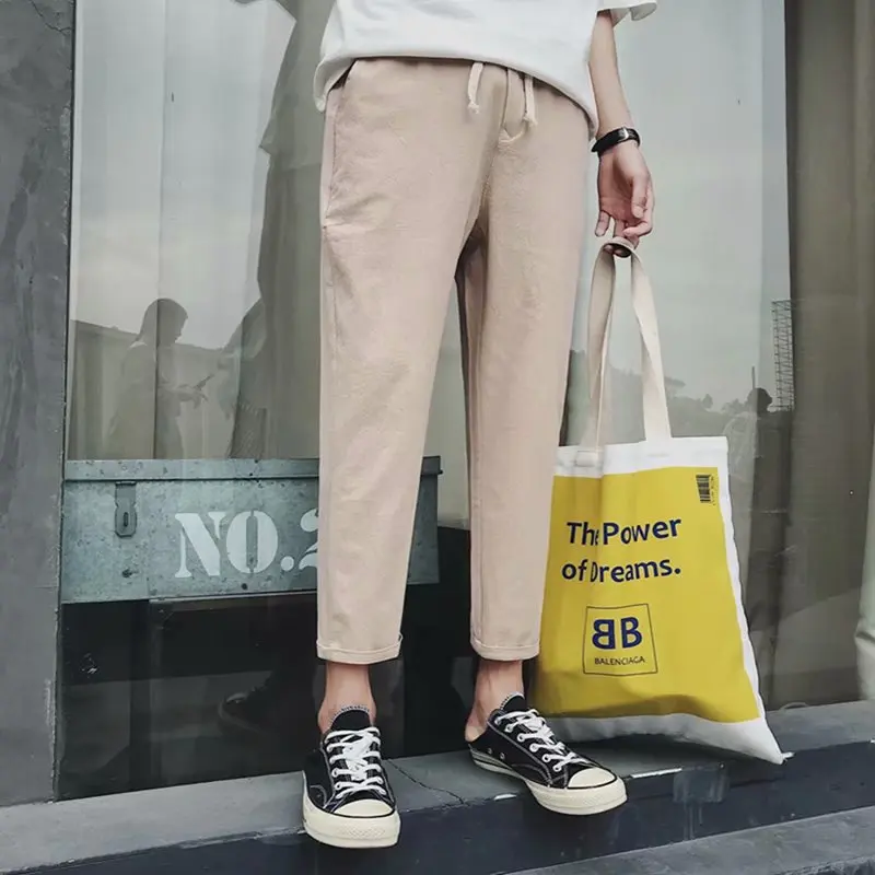 

Spring And Summer New Style Men Capri Pants Japanese-style Trend Loose-Fit Solid Color 9 Points Harem Skinny Pants Casual Pants