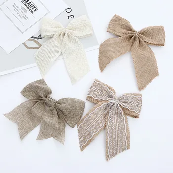 

Vintage White Flower Bow Bowknot Jute Linen Hessian Burlap Country Event Party Supplies Accessories Bouquet Wedding Decoration