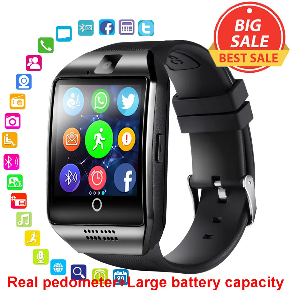 

Bluetooth Smart Watch Men Q18 With Touch Screen Big Battery Support TF Sim Card Camera for Android Phone Smartwatch