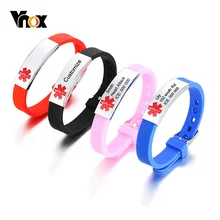 Vnox, гравировка, медицинский оповещение, ID браслеты для женщин и мужчин, силиконовый браслет, бирка из нержавеющей стали, для экстренной помощи, индивидуальный диабет