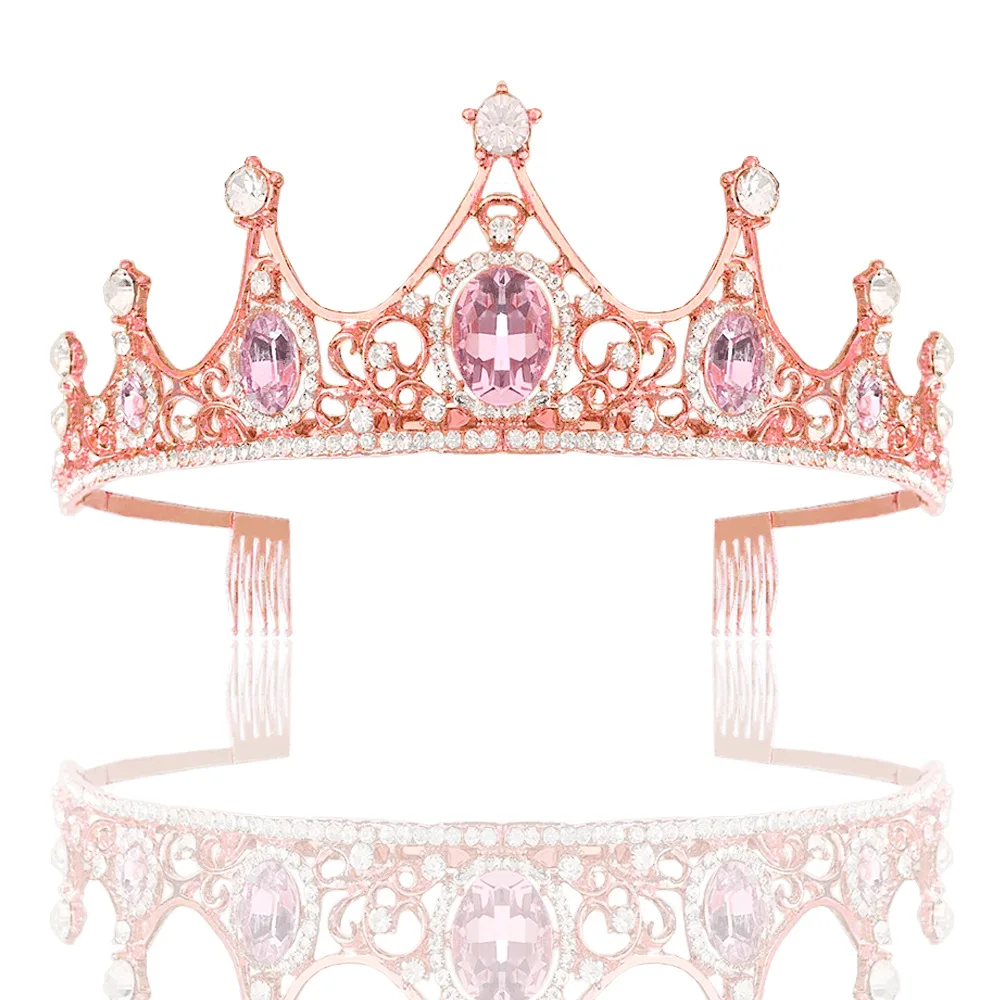 KMVEXO розовый Хрустальная лента для волос queen Свадебная Корона-Тиара Стразы диадема для торжества, для фаты диадема ободок для волос, свадебные аксессуары для волос