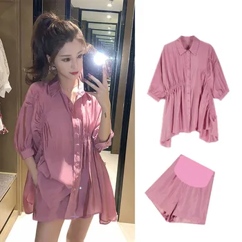 

Pregnant Women's Summer Clothes Tracksuit Loose Short Sleeve Top 2020 Shorts Breast-feeding Clothes Two-piece Suit
