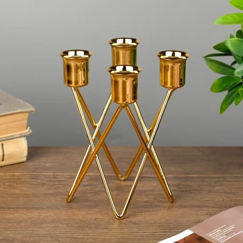 

Metal candlestick for 4 candles "Triangles" gold 14x9x9 cm 4762497