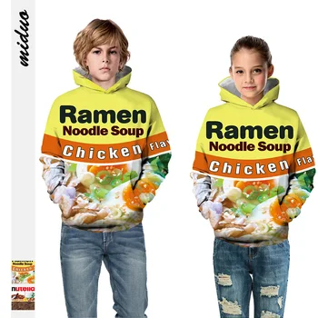 

Girls Clothes Digital Printing Catoon Boys Hoodies Girls Sweater Cotton Noodle Soup Casual Kids Sweatshirt Hooded 5-14 Year Old