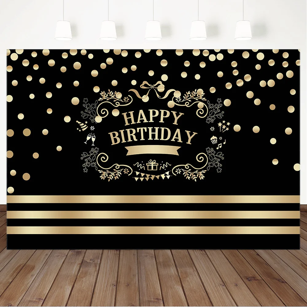 ハッピーバースデー背景ゴールデンドット水平ライン黒背景カスタマイズ誕生日パーティーバナー背景 Aliexpress 家電製品