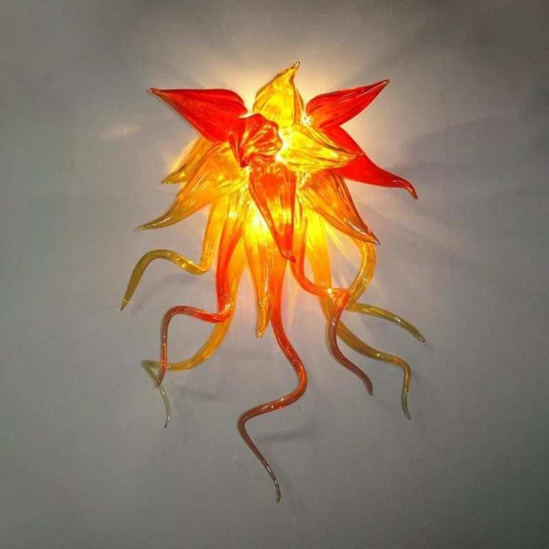 Low Price Hand Blown Glass Wall Lamp Amber Red Flower Sconce European Mounted Lamps with LED Bulbs 12x16 Inches Cheap Lights | Освещение