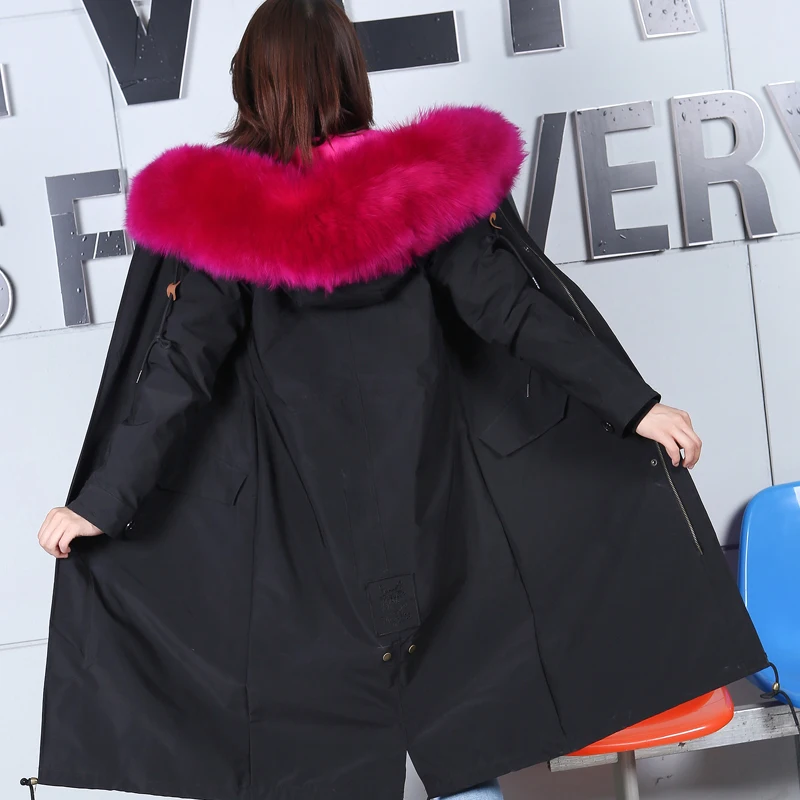 New fur coat real rabbit fur liner warm party to overcome wool fur collar female long coat fur coat