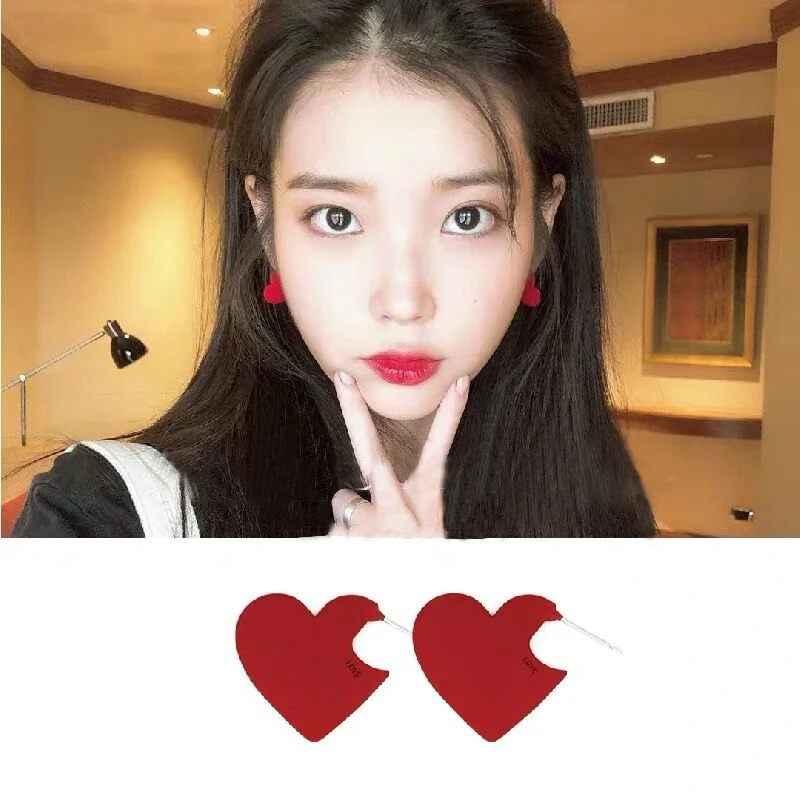 

MENGQIAO New Korean TV Star Metal Elegant Red Love Heart Stud Earrings For Women Cute Boucle D'oreille Party Jewelry Gifts
