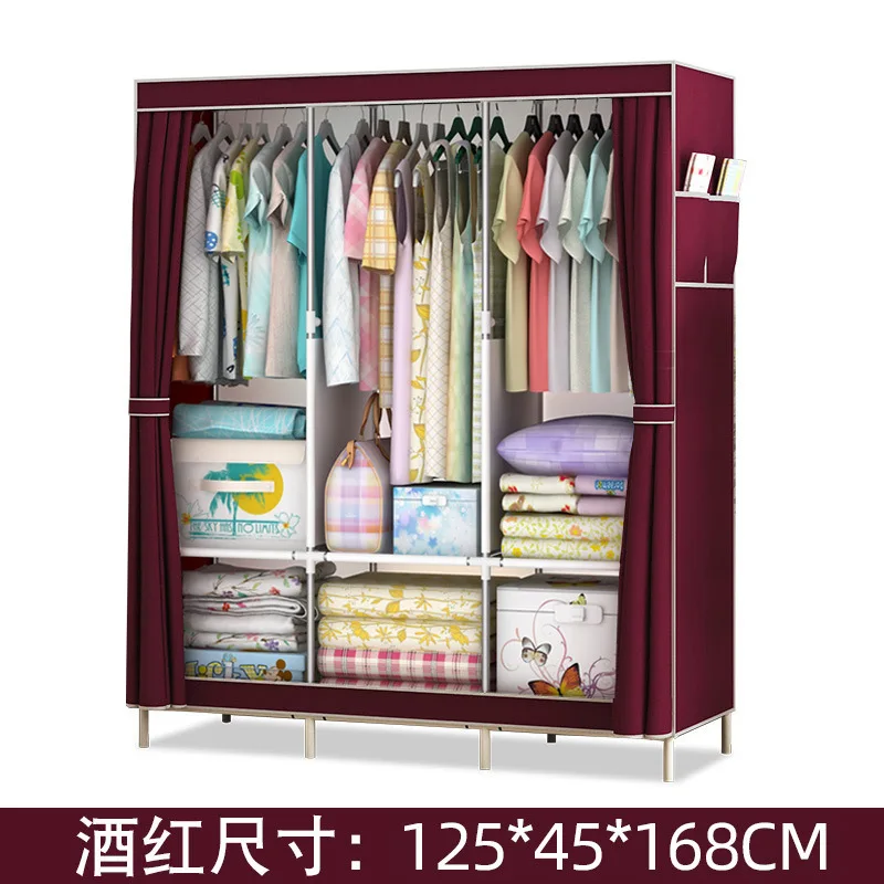 DIY Non-woven Folding Portable Wardrobe Bedroom Furniture Bedroom Storage Cabinet Simple modern dustproof wardrobe - Цвет: Бургундия