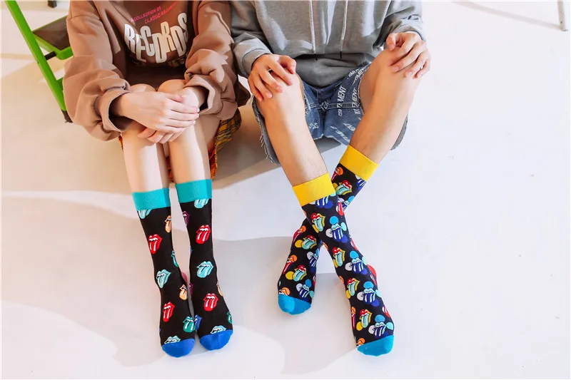 best socks for women Men Women Unisex Socks Rolling Stones Big tongue rock and roll Funny Harajuku Hip Hop Sokken Streetwear Happy Cotton Socks comfort women socks