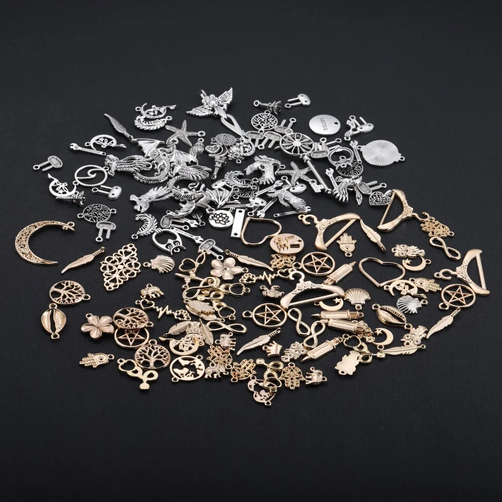 30-100Pcs Mixed Styles Animal Heart Leaf Flower Charms DIY Bracelet Pendant Neacklace For Jewelry Making Supplies Accessories