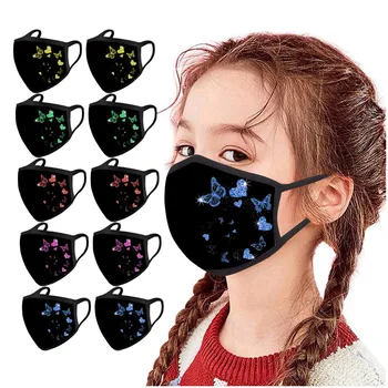 

Mascarilla 10pc Butterfly Print Kids Mask Children Black Cotton Mouth Masks Washable Reusable Face Masks Mouth Caps Washable