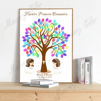 

Personalized Nuestro Primera Comunion Fingerprint Guestbook Custom Theme Name Date Girls and Boys Primera Comunion Decoracion