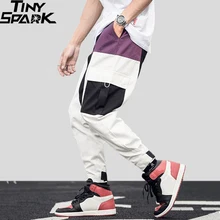 Новинка, мужские брюки-карго в стиле Харадзюку с цветными вставками и боковыми карманами, Ретро стиль