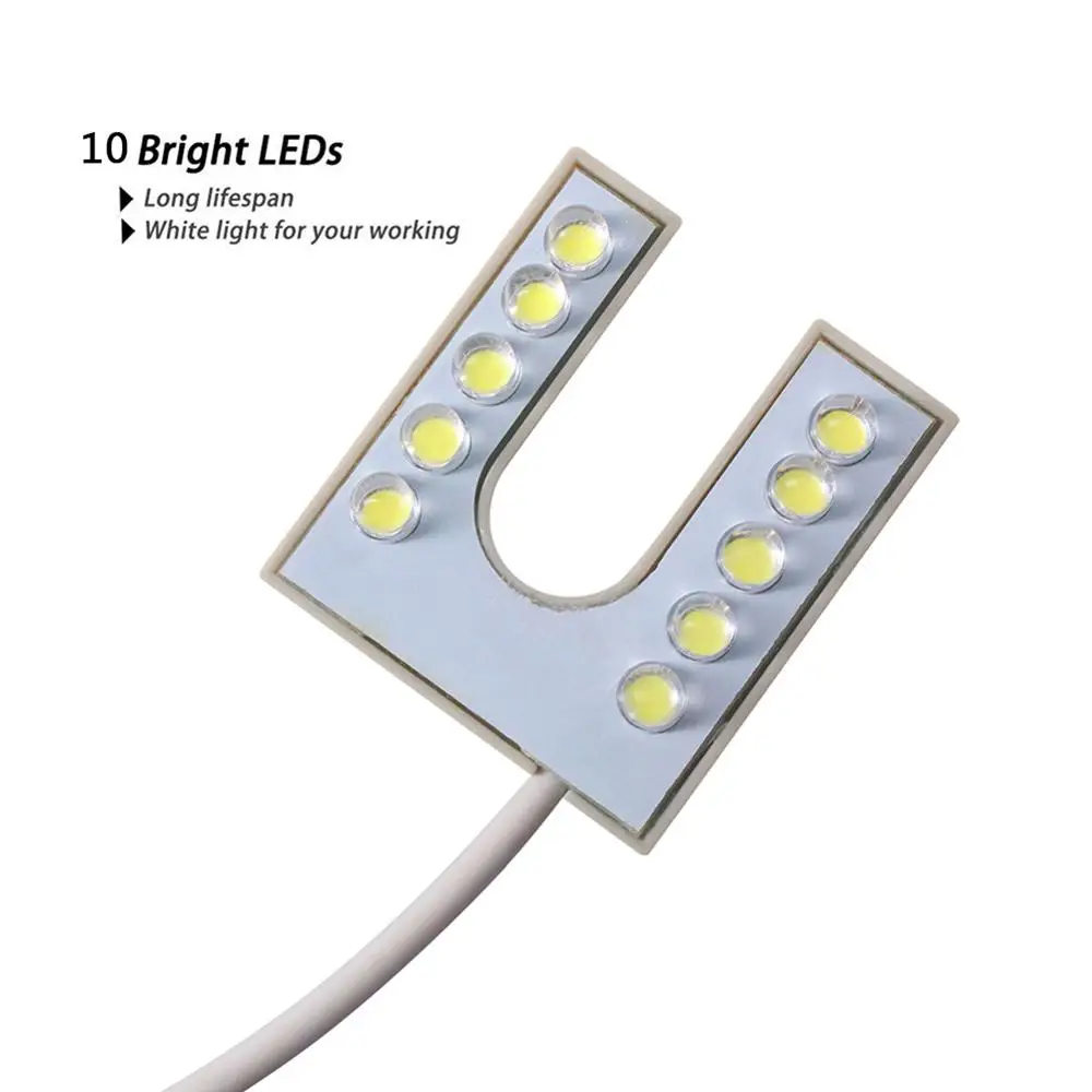 Working LED Light Flexible Gooseneck with Magnetic Base for Sewing Machine 110-265V EU/US Plug