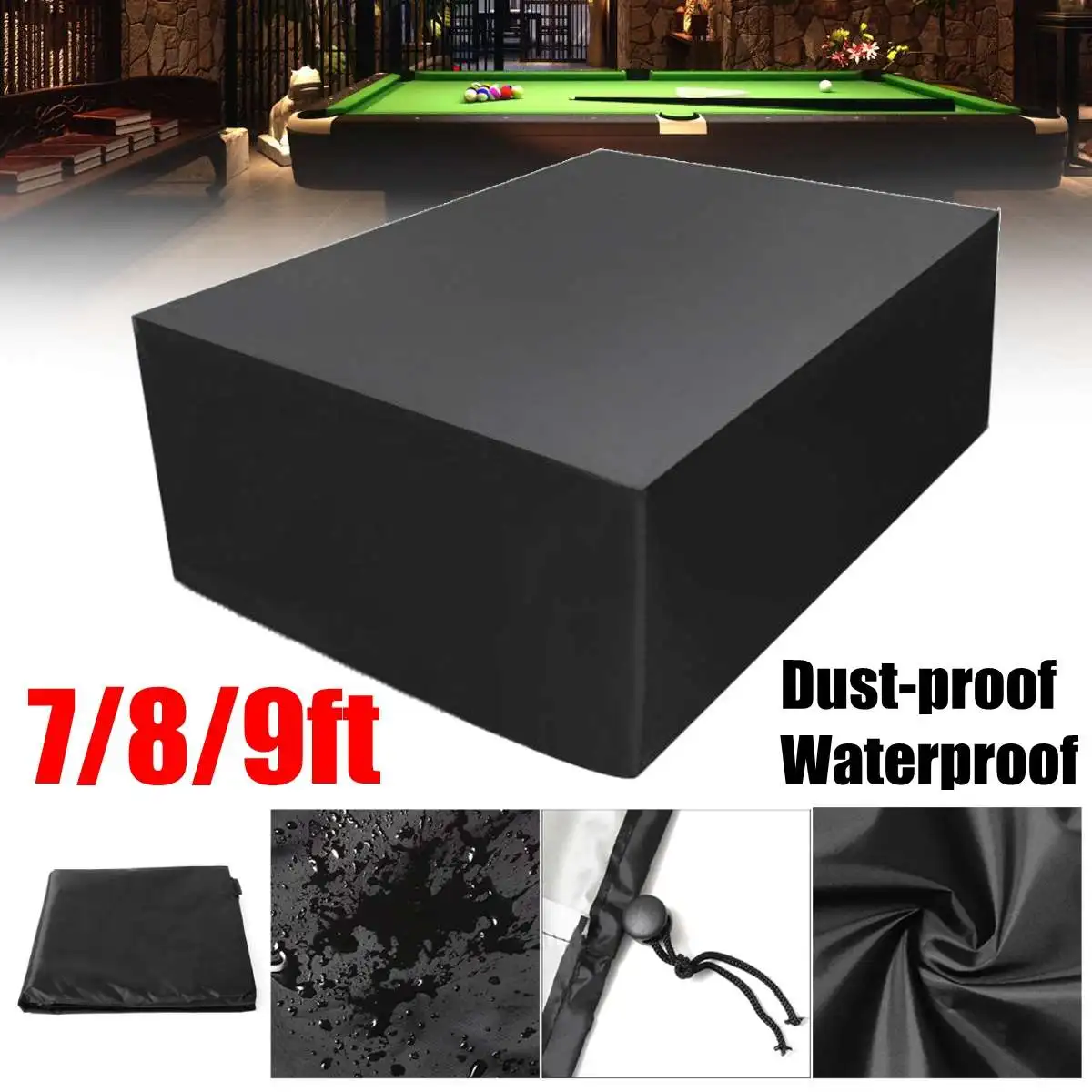 7ft 8ft 9ft Billiard Table Cover Waterproof Dustproof Mildew Resistant Cover Snooker Protector With Locking rope 2