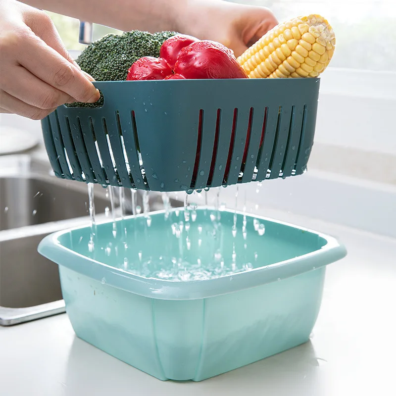 

Manufacturers Direct Selling Multi-functional Double Layer with Lid li shui lan Kitchen Refrigerator Freshness Box Plastic Fruit