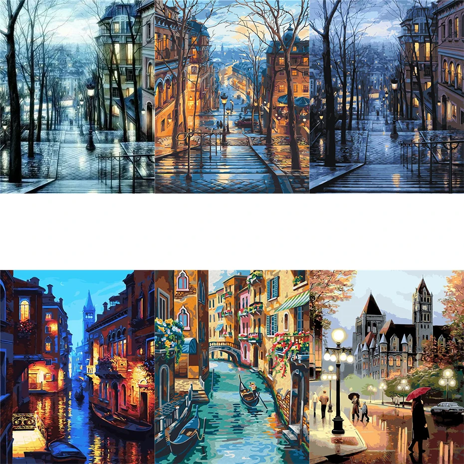 

AMTMBS City Landscape Acrylic Drawing DIY Painting By Numbers Hand Painted Oil Painting Wall Art Picture Home Decoration Gift