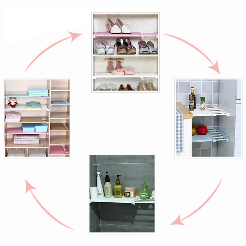 Adjustable Closet Organizer Storage Shelf Wall Mounted DIY Wardrobe/Clothes/Kitchen Storage Holders Racks Plastic Layer/Dividers