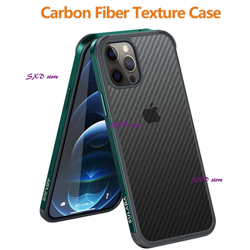 3D чехол из углеродного волокна для iPhone 12 Pro Max металлический каркас прозрачный
