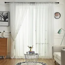 Вышитые цветочные отвесные занавески для гостиной жемчужно-белые кружевные отвесные оконные занавески шторы M189C