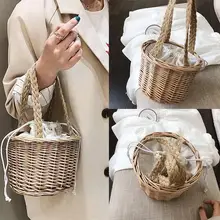 Женская тканая Соломенная Сумка-ведро женская летняя пляжная мини-сумка C55