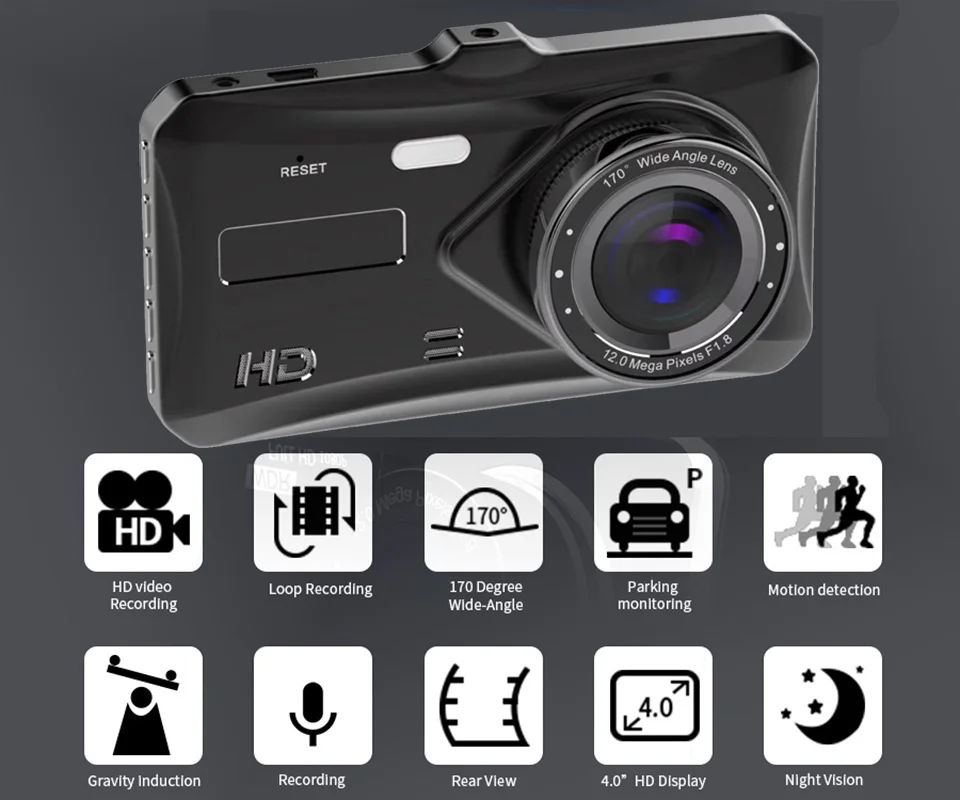 Автомобильный видеорегистратор MaoHooMa, видеорегистратор 4,0 дюйма, FHD 1080 P, автоматическая регистрационная камера, двойной объектив, камера заднего вида, видеорегистратор
