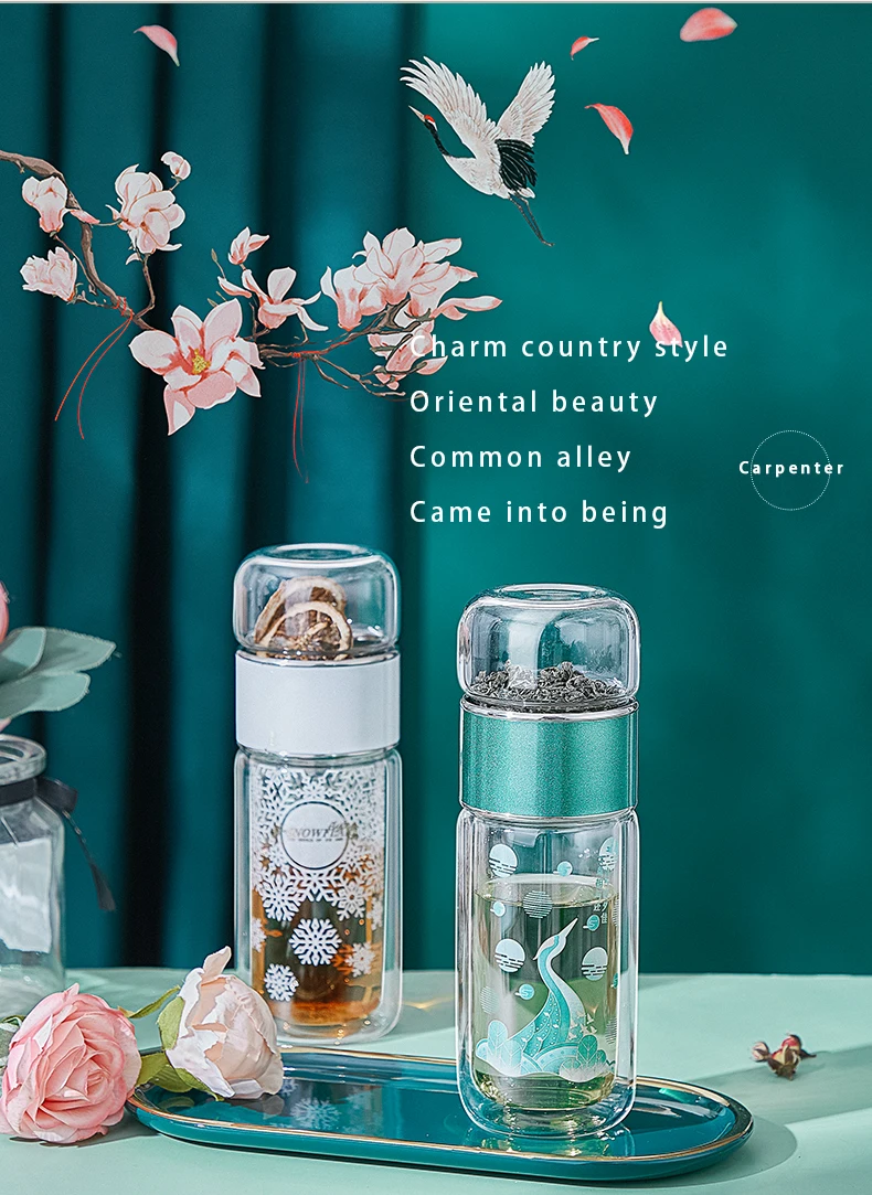 Oneisall 300ML Insulated Cup with Filter Tea Maker Stainless Steel Thermos Bottle with Glass Infuser Separates Tea and Water
