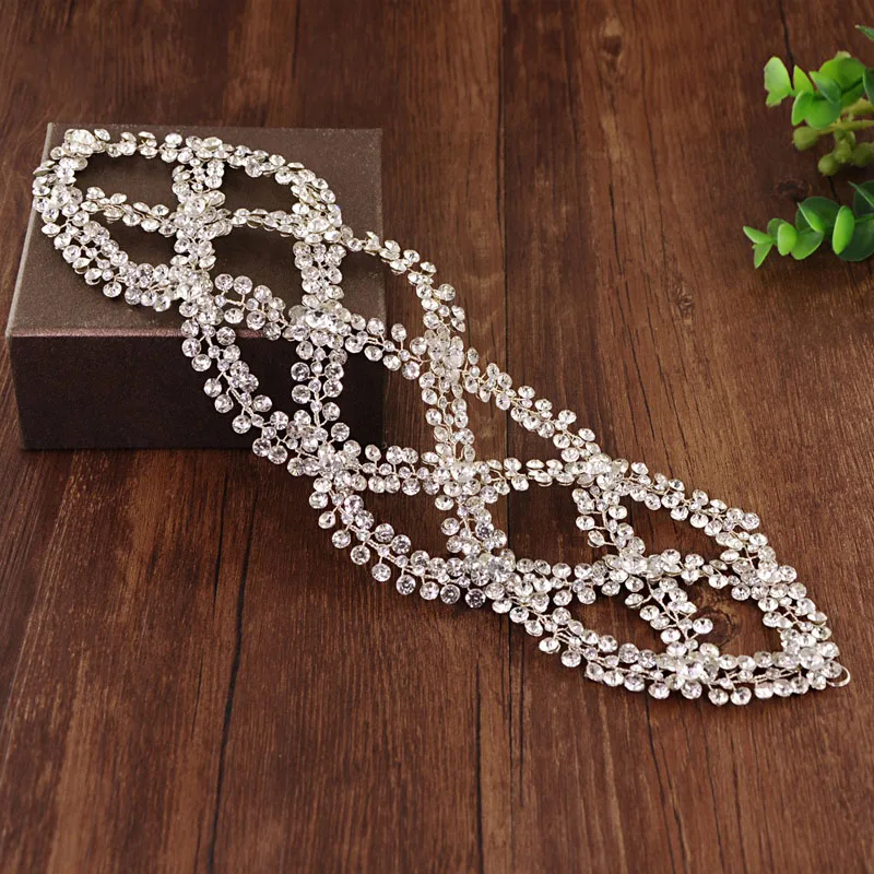 SLBRIDAL Handmade Luxury Crystal Rhinestones Wedding Tiara Headband Bridal Pageant Princess Crown Hair Accessories Women Jewelry