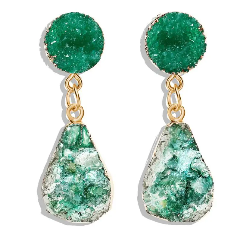 Green White KMVEXO нерегулярный натуральный камень Druzy серьги для женщин зеленый кварц смола подвеска «Капля» Серьги Mujer винтажные изделия ручной работы ювелирные изделия - Окраска металла: Green White