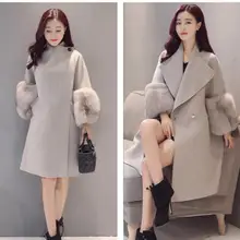 Модное женское утепленное свободное шерстяное пальто большого размера Осень Зима Новая Женская средней длины Кардиган внакрой с отложным воротником