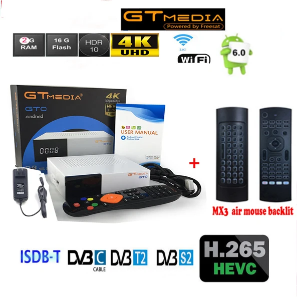 GTmedia GTC приемное устройство DVB-S2 DVB-C DVB-T2 ISDBT Amlogic S905D android 6,0 ТВ контейнер под элемент питания 2 Гб оперативной памяти, 16 Гб встроенной памяти, спутниковый 1 год ccc am приемник ТВ коробка - Цвет: GTC MX3 backlit