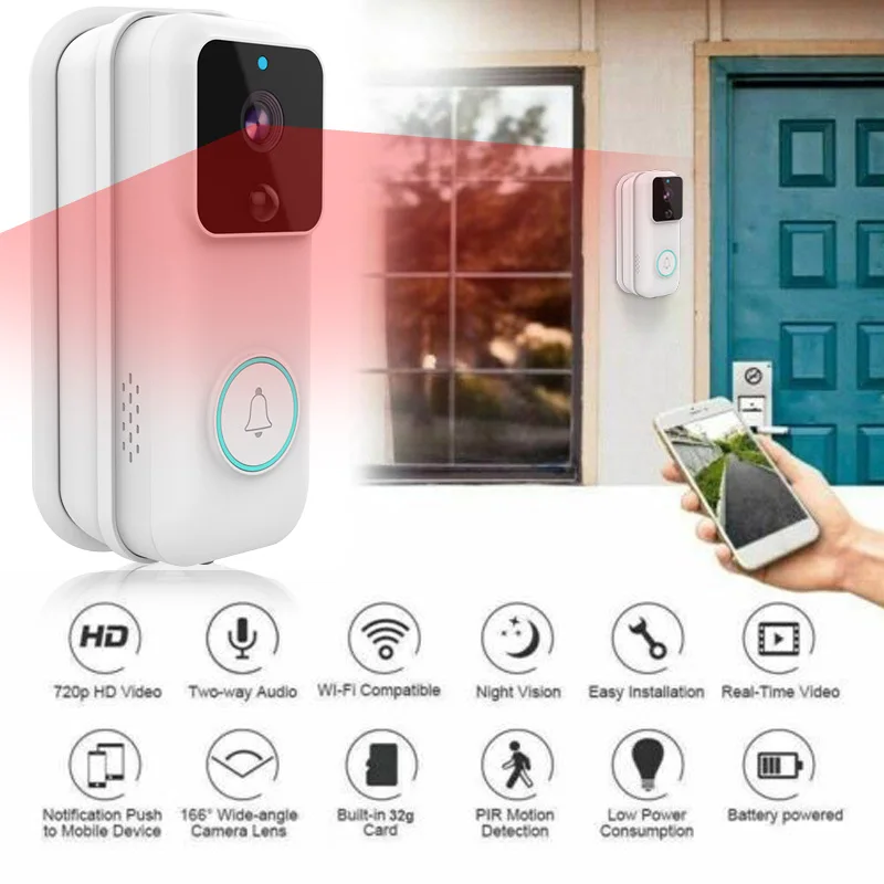

Visual Doorbell Smart Doorbell WiFi Door Bell Two Way Audio Security System Intercom IR B60 Multifunctional Universal