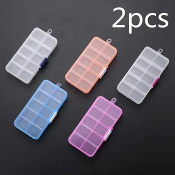 

2pcs Practical Adjustable 10 Grids Compartment Plastic Storage Box Jewelry Earring Bead Case Display Organizer Container