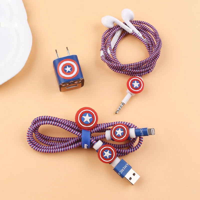 8pcs Disney Mickey Mouse Stitch Totoro Cable Winder Set Figure Doll Cartoon Charger Usb Cable Stickers Iphone Cable Protect Gift