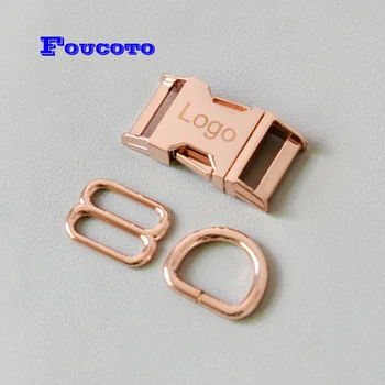 

20 sets D ring engrave logo ID name metal release buckle slider 20mm backpack bag chain straps dog collar sewing DIY accessories
