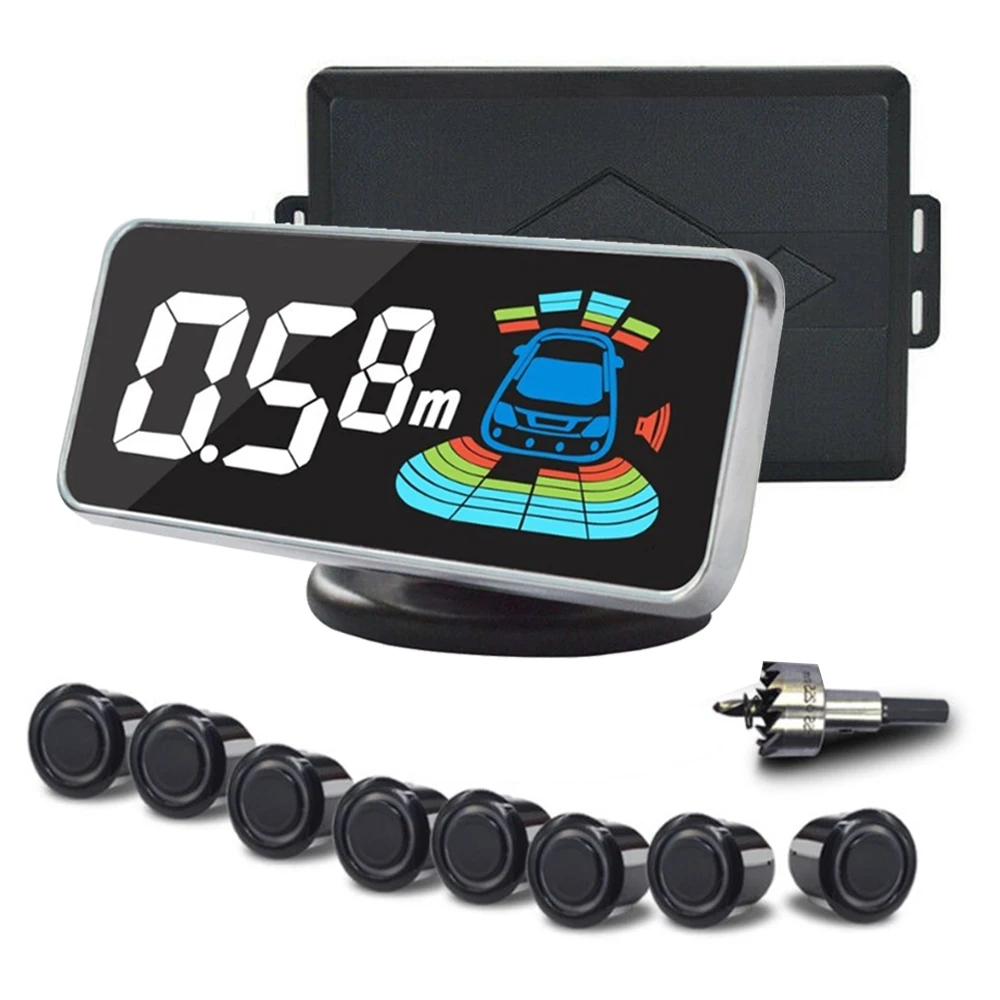 Sensor de Estacionamento Sistema de Auto Buzzer de Voz Parquônico com 8 Sensores Detector Assistência Traseira Eletrônico 14 Sensor de estacionamento parquônico com 8 sensores,