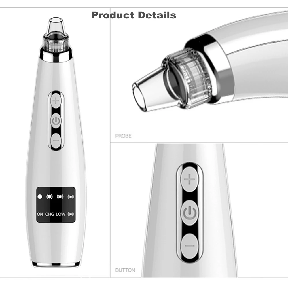 

Electric Blackhead Remover Vacuum Facial Acne Comedo Suction Pore Cleaner Extractor Tool 5 Replaceable Suction Heads Face Clean