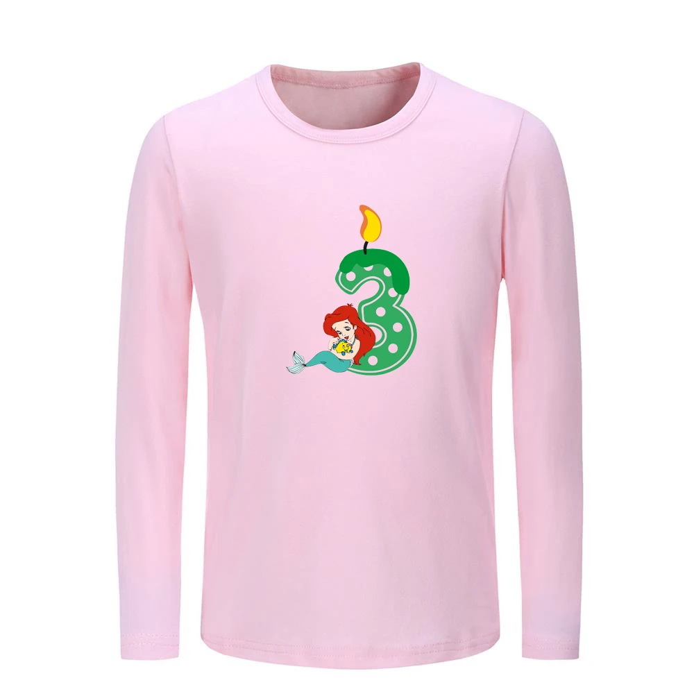 

Cute Little Ariel Baby 3rd Birthday Candle Pattern Kids T-shirts Childs Graphic Cotton Tee Shirts Tops Long Sleeve Birthday Gift