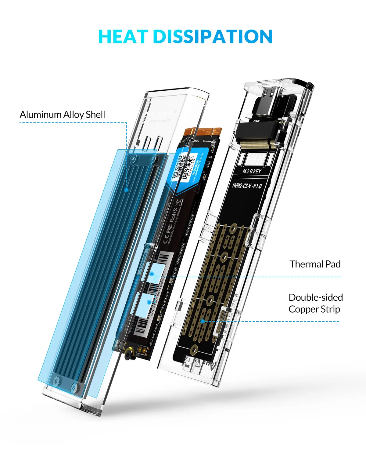 box hdd external 2.5 ORICO M2 SSD Case NVME SSD Enclosure M.2 to USB Type C Transparent Hard Drive Enclosure for NVME PCIE NGFF SATA M/B Key SSD Disk hard disk box 3.5