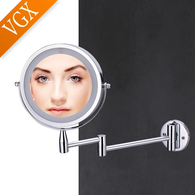 VGX Bathroom LED Makeup Mirror Folding Extend Arm 8 Inch Desktop Vanity